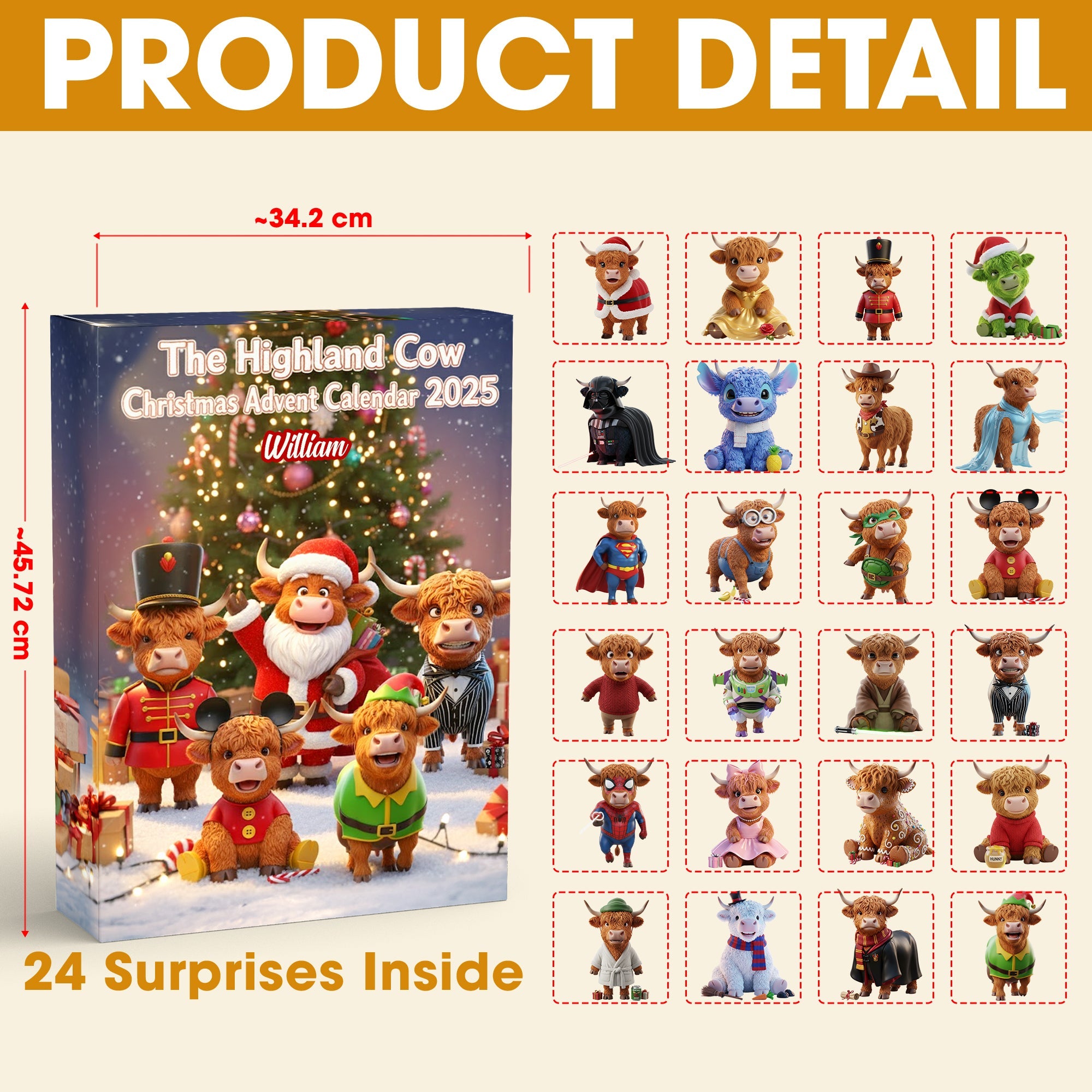 Personalized Highland Cow Christmas Advent Calendar 2025 - A Magical Holiday Surprise Advent Calendar PopCulturePrints