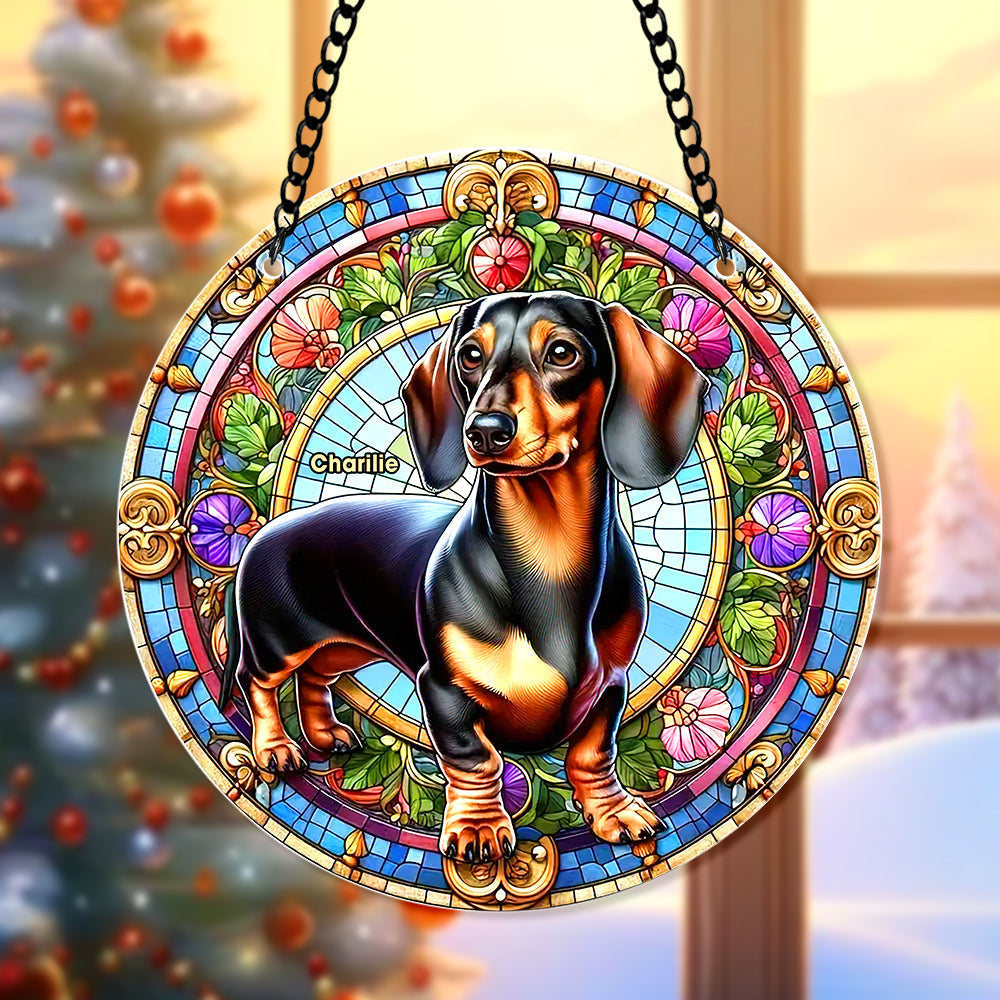 Personalized Dachshund Dog Christmas Suncatcher Ornament