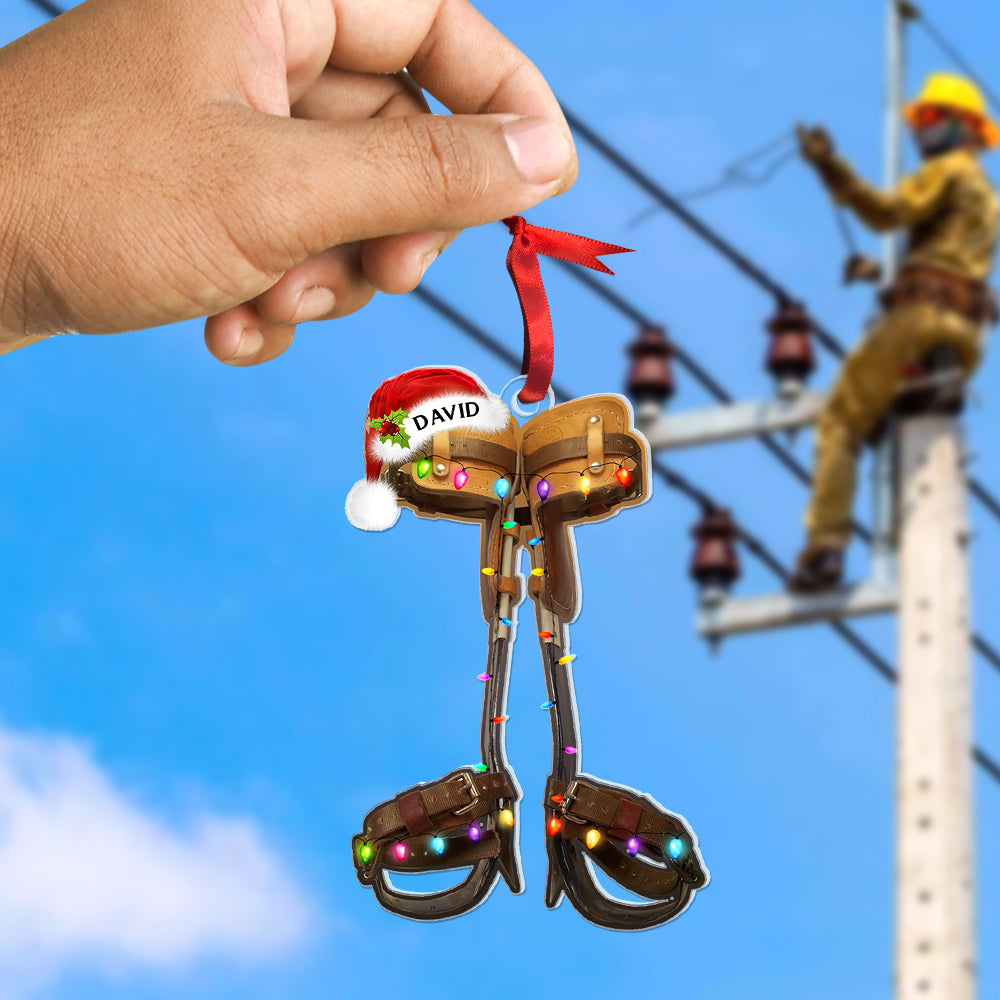 Personalized Lineman Christmas Ornament with Climbing Spikes Ornament PopCulturePrints