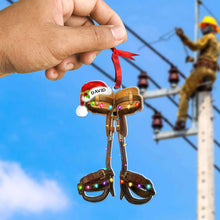 Load image into Gallery viewer, Personalized Lineman Christmas Ornament with Climbing Spikes Ornament PopCulturePrints
