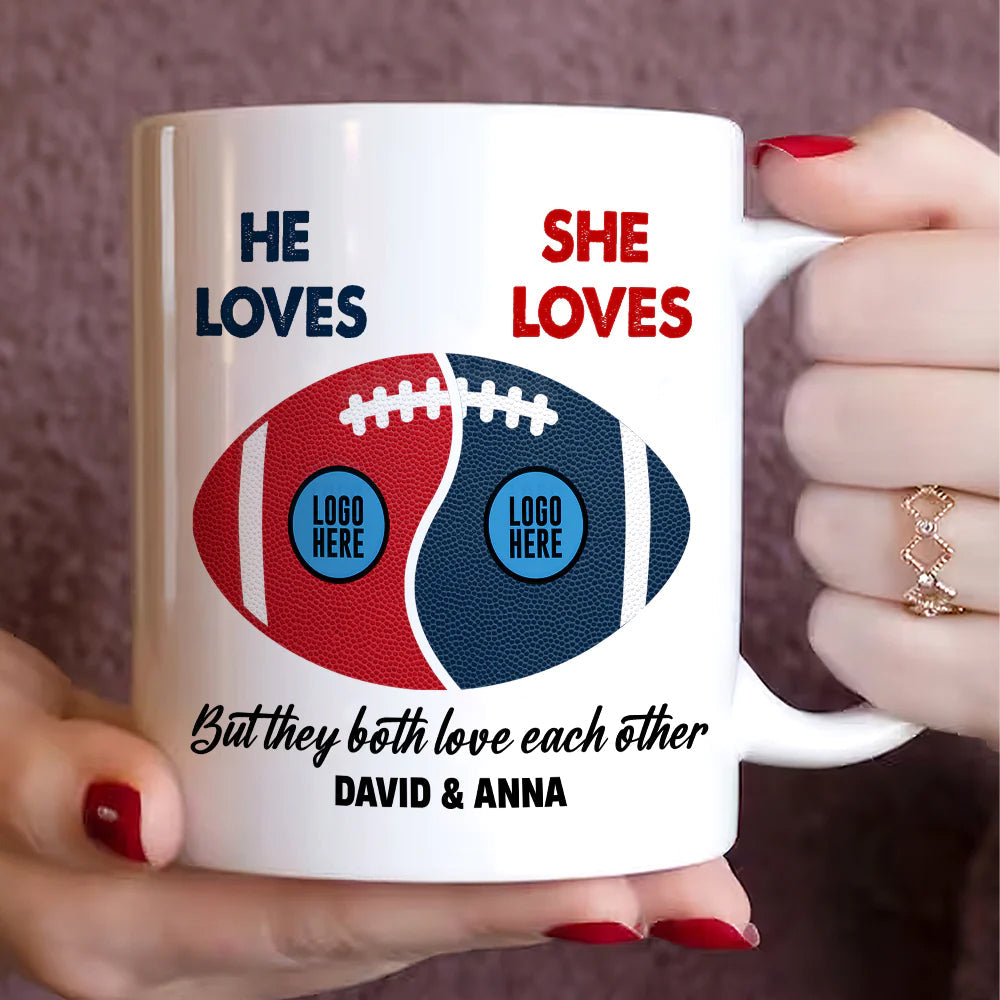 Personalized Football Couple Mug with Custom Team Logo - Valentine's Day Gifts Coffee Mug PopCulturePrints