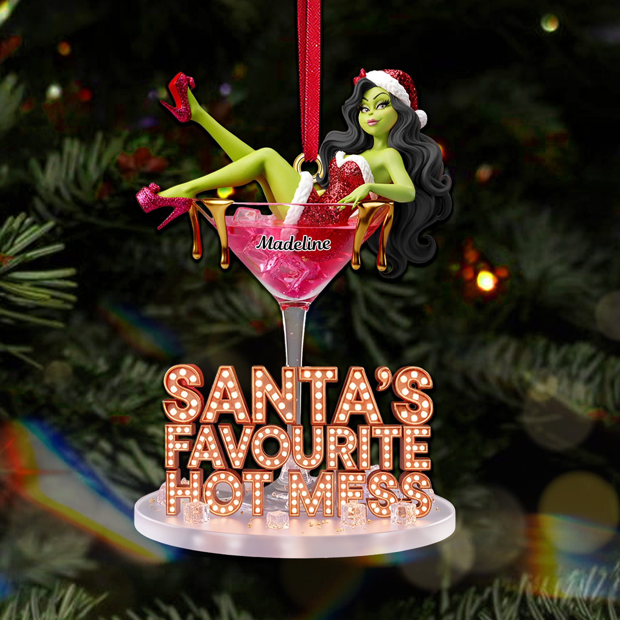Santa's Favourite Hot Mess – Fun Christmas Cocktail Ornament Personalized for Her Ornament PopCulturePrints