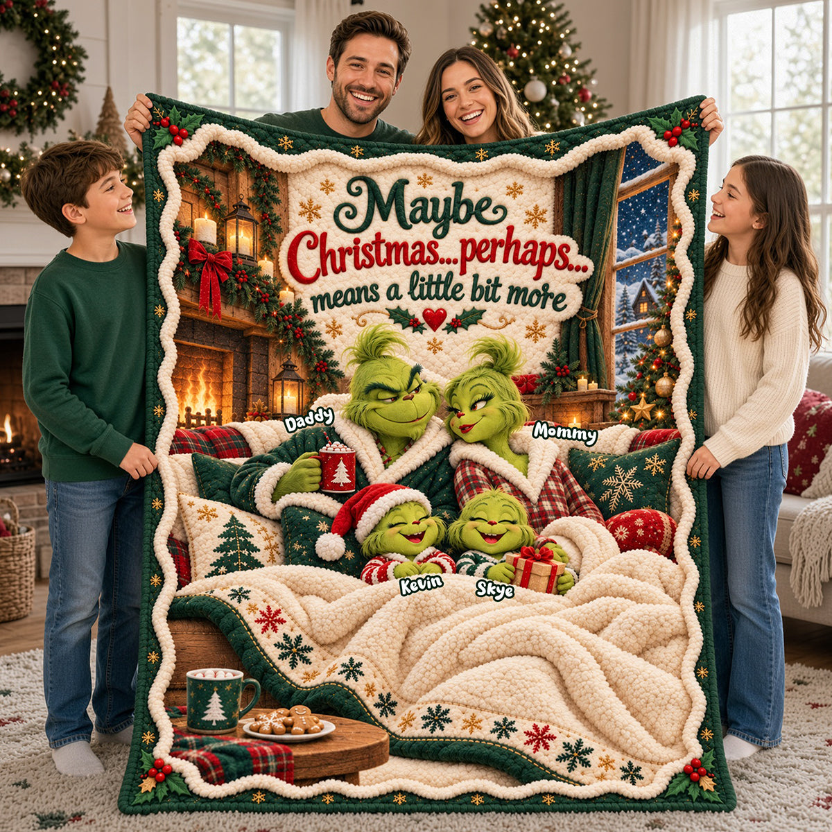 “Maybe Christmas…perhaps means a little bit more” - Playful Family Blanket, Personalized Gift for Family Blanket PopCulturePrints