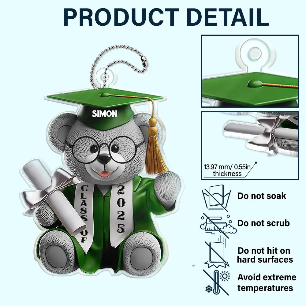 Celebrate Achievement with Graduation Bear - Personalized Acrylic Car Hanger for Graduates Acrylic Car Hanger PopCulturePrints