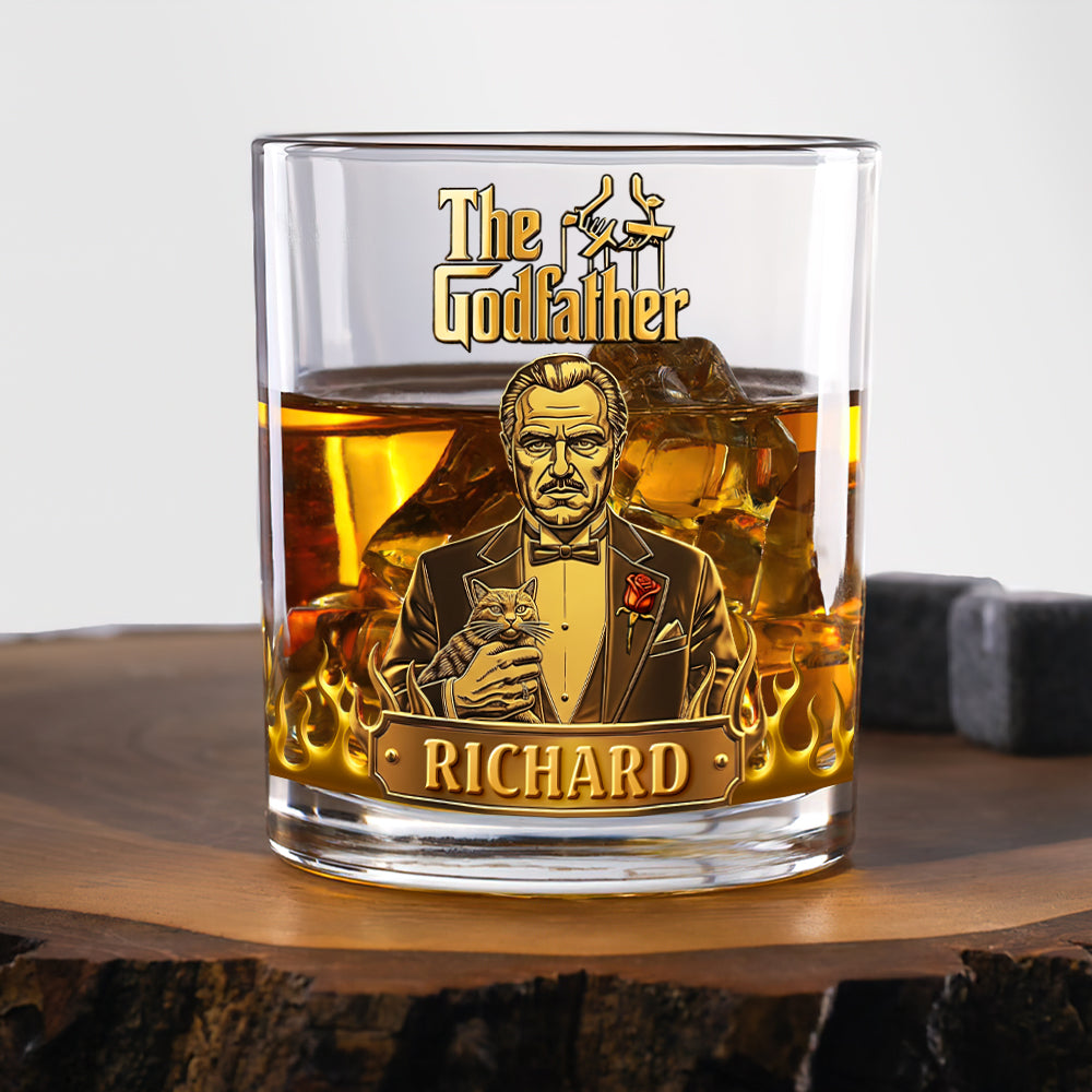 "Celebrate Your Inner Don: Custom Mafia Gentleman Round Whiskey Glass" - Personalized Gift for Movie Fans Whiskey Glass PopCulturePrints