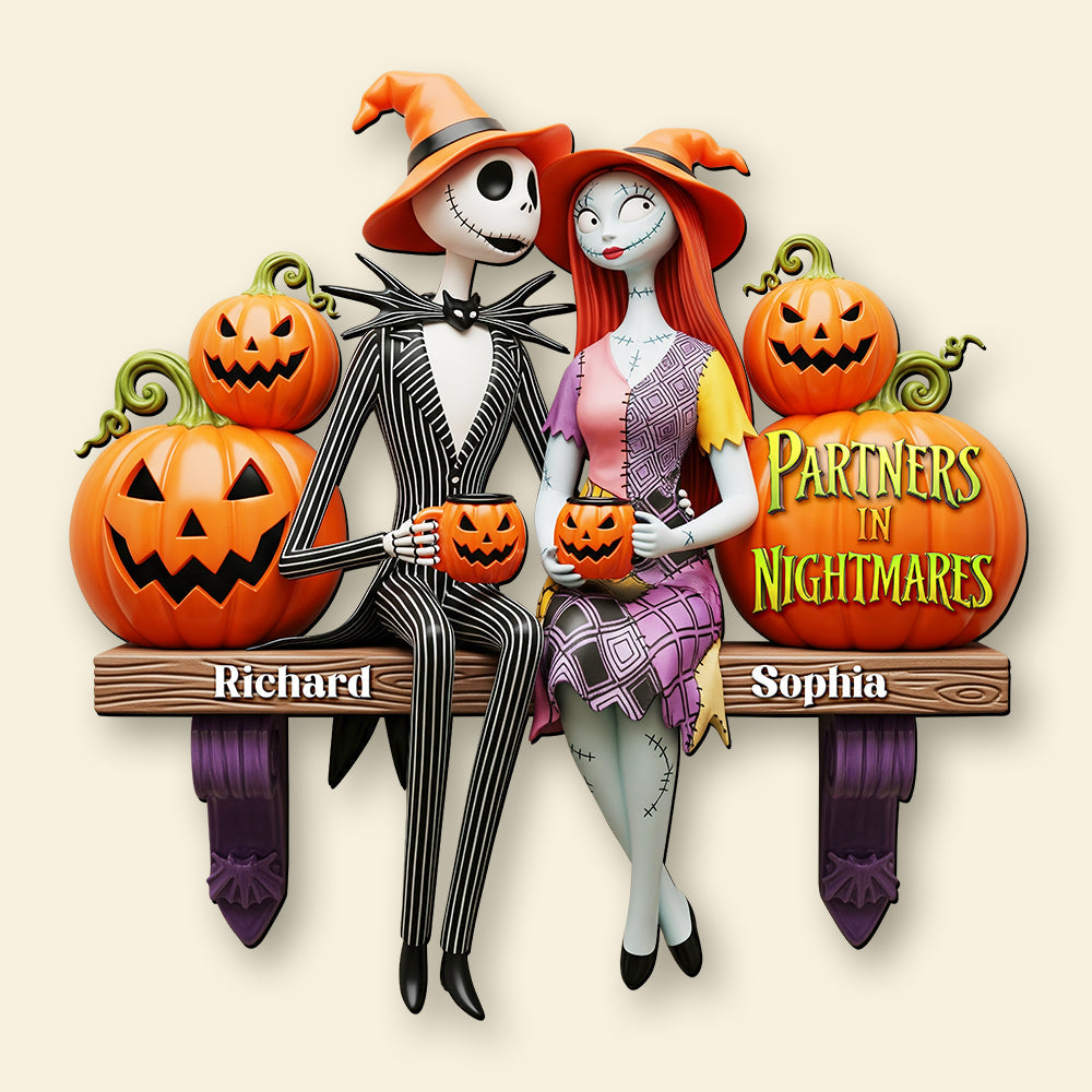 Partners in Nightmares Wooden Sign - Personalized Spooky Halloween Gift for Couples Wood Sign PopCulturePrints