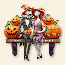 Load image into Gallery viewer, Partners in Nightmares Wooden Sign - Personalized Spooky Halloween Gift for Couples Wood Sign PopCulturePrints
