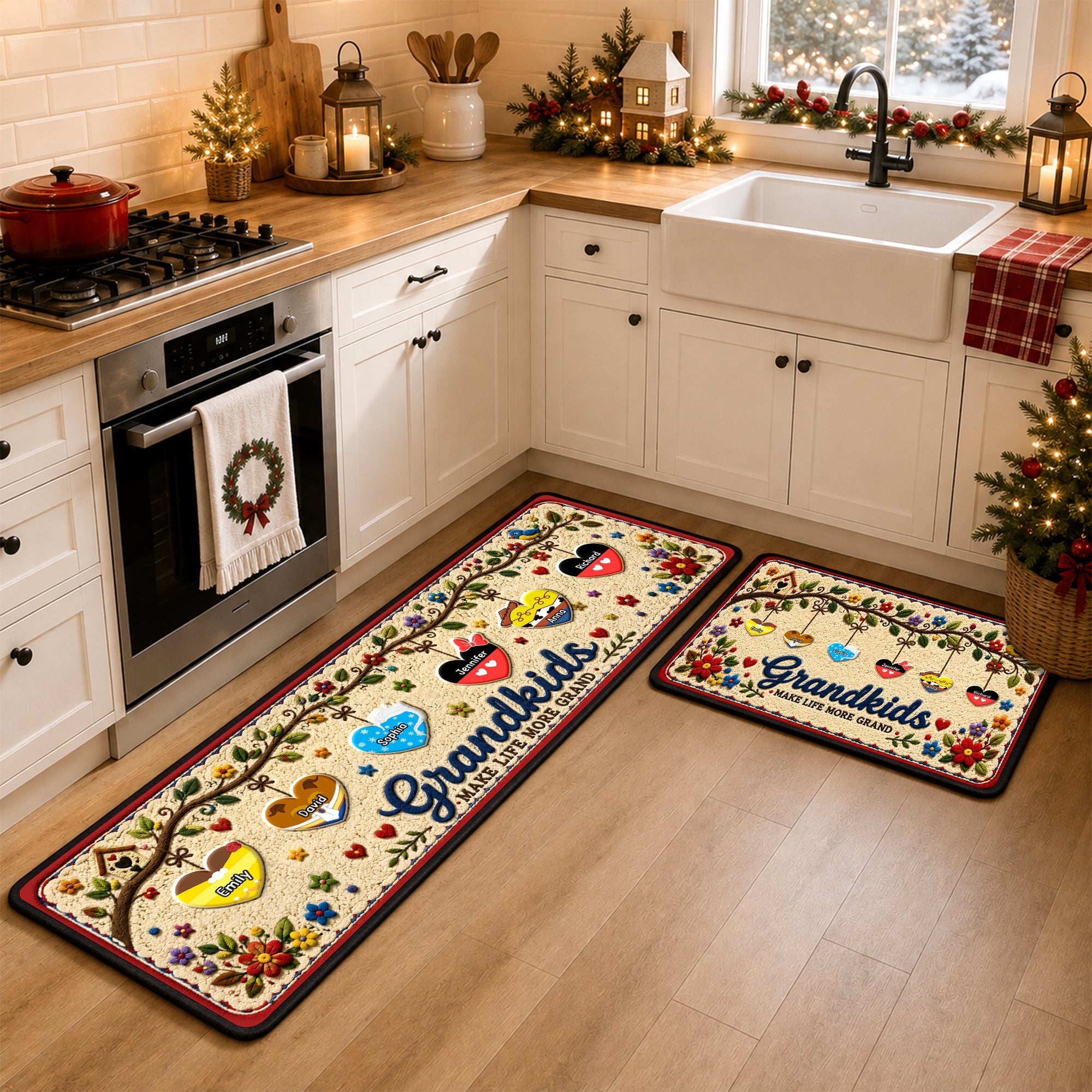 “Make Life More Grand” - Lovely Hearts Grandkids Runner Rug - Personalized Gift for Family Doormat PopCulturePrints