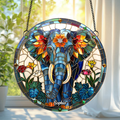 “Bring Color to Your Space!” – Colorful Elephant Suncatcher Ornament – Personalized Decor Gift for Friends, Family, and Pet Lovers Ornament PopCulturePrints