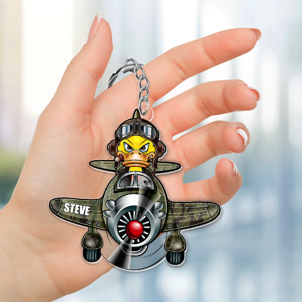 Personalized Cartoon Duck Pilot Keychain