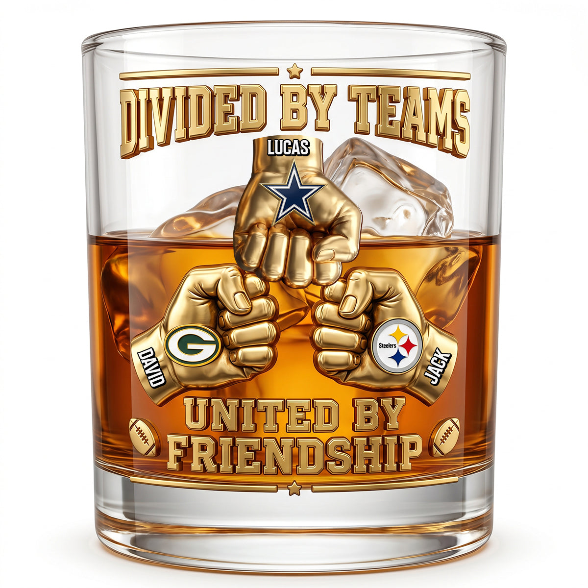 "Divided By Teams, United By Friendship" - Sport Lover Friendship Round Glass - Personalized Gift for Sports Fans Glass PopCulturePrints