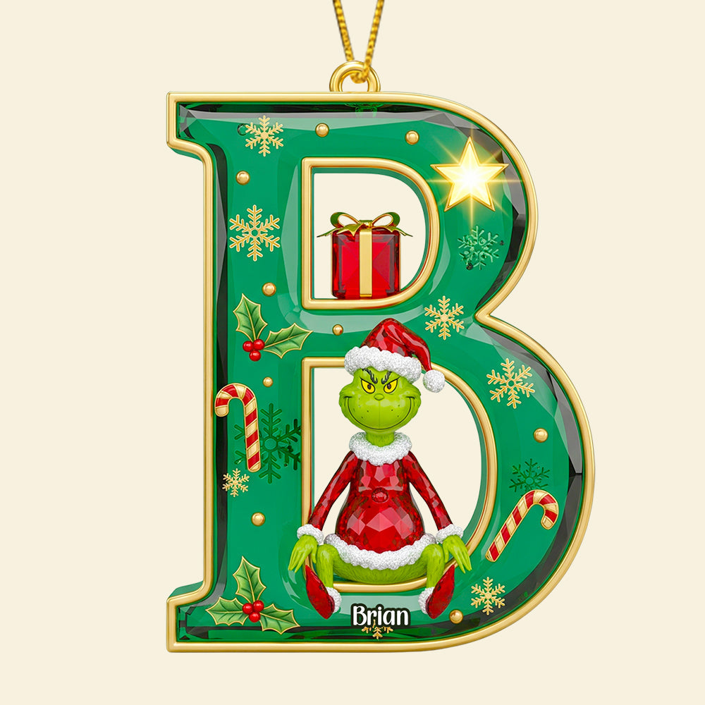 Celebrate the Season with Grinch! Personalized Green Crystal Alphabet Ornament - A Perfect Gift for Loved Ones Ornament PopCulturePrints