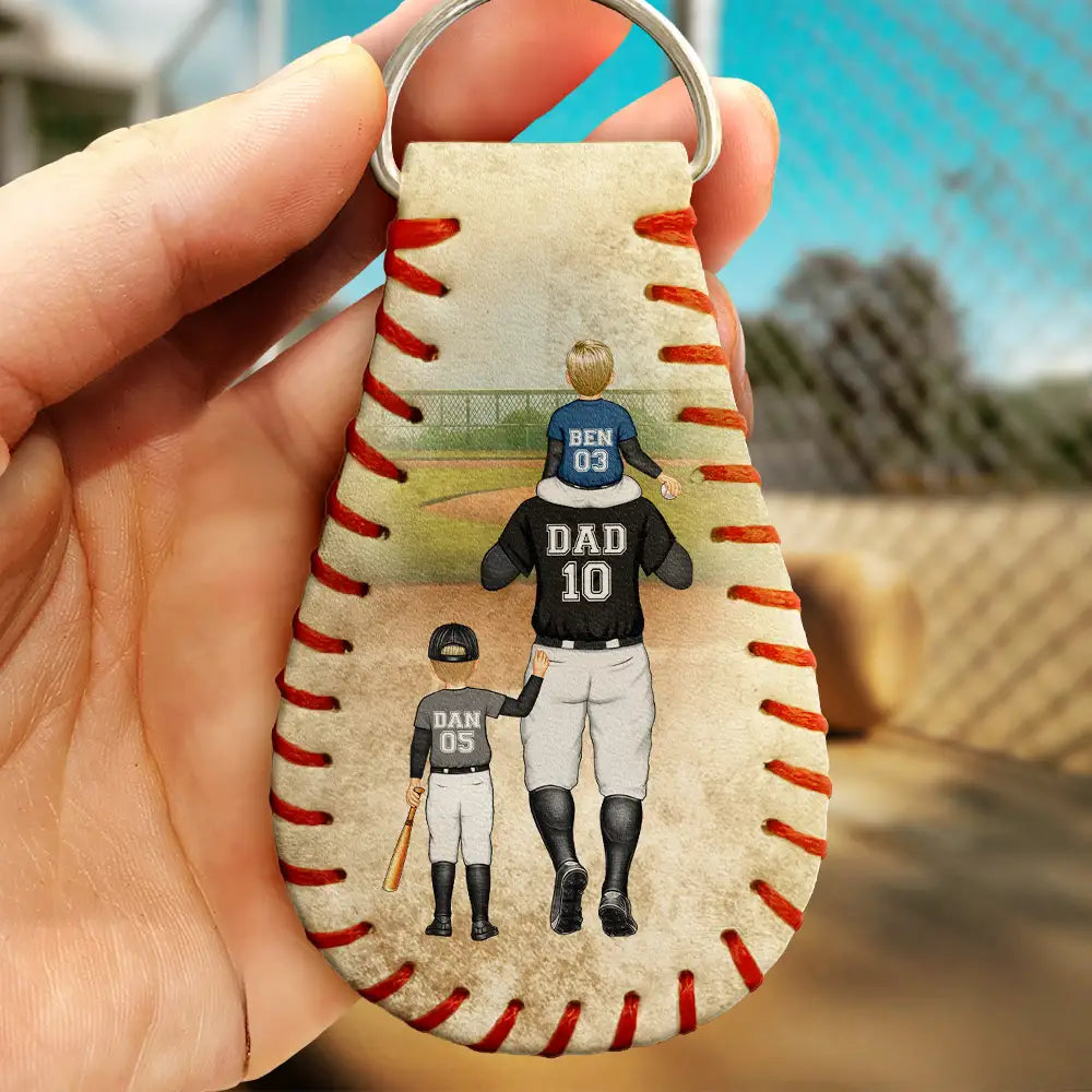 Thank You For Teaching Me To Play - Personalized Leather Baseball Keychain | Perfect Gift for Dad and Grandpa Leather Baseball Keychain PopCulturePrints