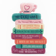 Load image into Gallery viewer, "A Cozy Reading Experience Awaits!" - Book Stack Custom Shaped Pillow - Personalized Gift for Book Lovers Pillow PopCulturePrints
