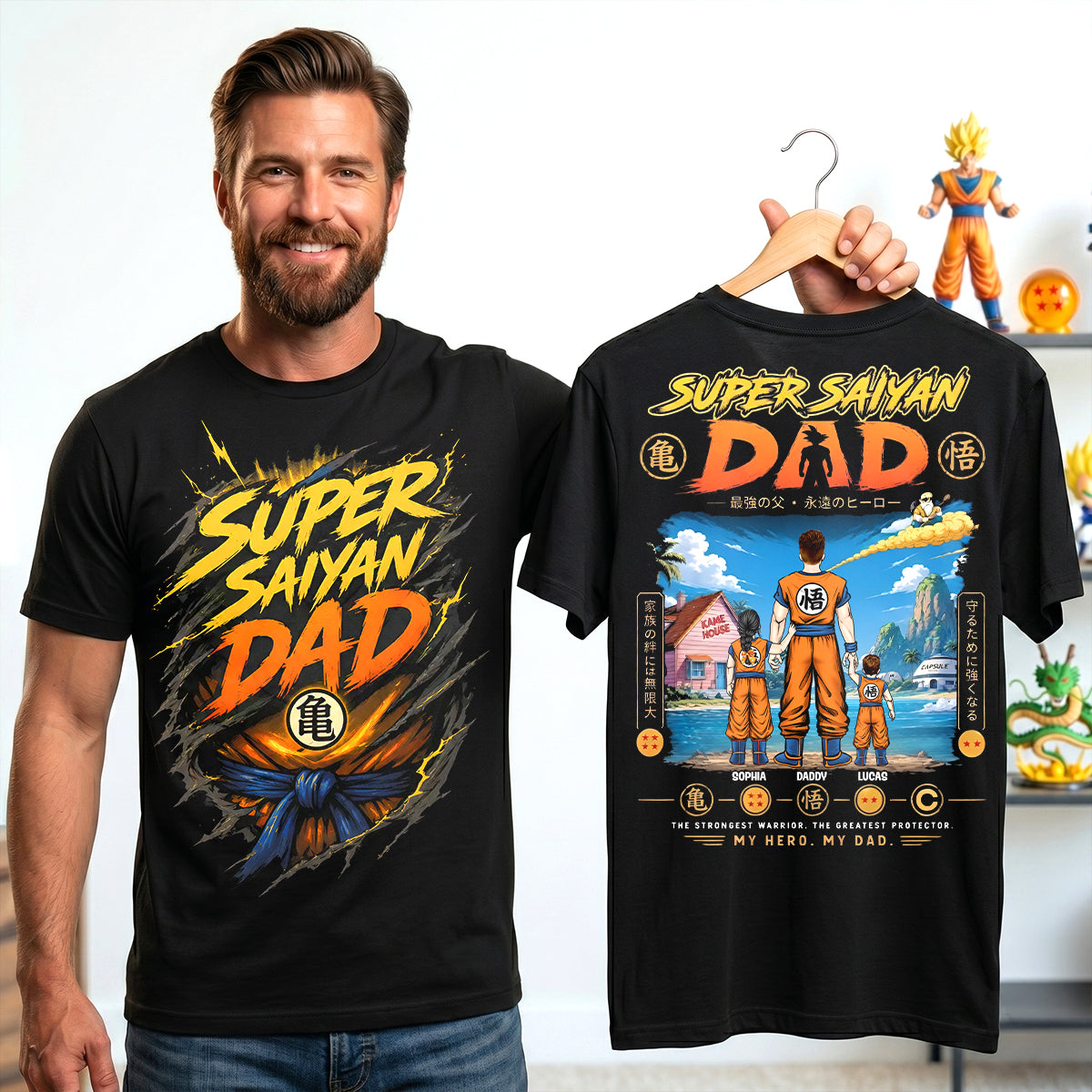 “Super Saiyan Dad - The Ultimate Hero!” - Personalized Battle Legend Dad Shirt for Gift For Dads, Grandpas and Fathers Shirts PopCulturePrints
