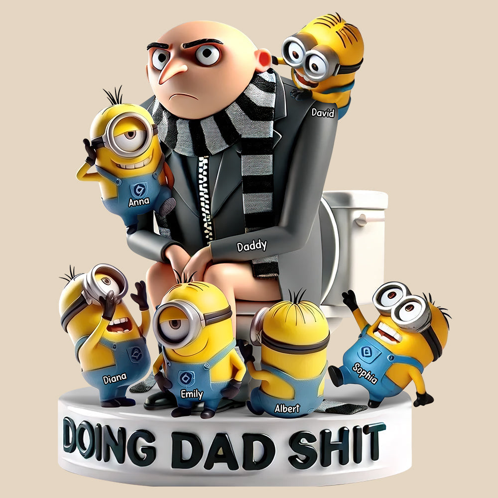 “Doing Dad Shit” – Personalized Cartoon Dad Acrylic Plaque - Perfect Gift for Dad and Grandpa Shaped Plaques PopCulturePrints