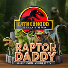 Load image into Gallery viewer, “Fatherhood: Like a Walk in the Park” - Dino Dad Acrylic Plaque - Personalized Gifts for Fathers and Dads Shaped Plaques PopCulturePrints

