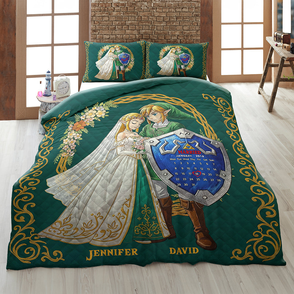 “Celebrate Your Love” - Custom Wedding Couple Quilt Bed Set - Personalized Gift for Couples Blanket PopCulturePrints