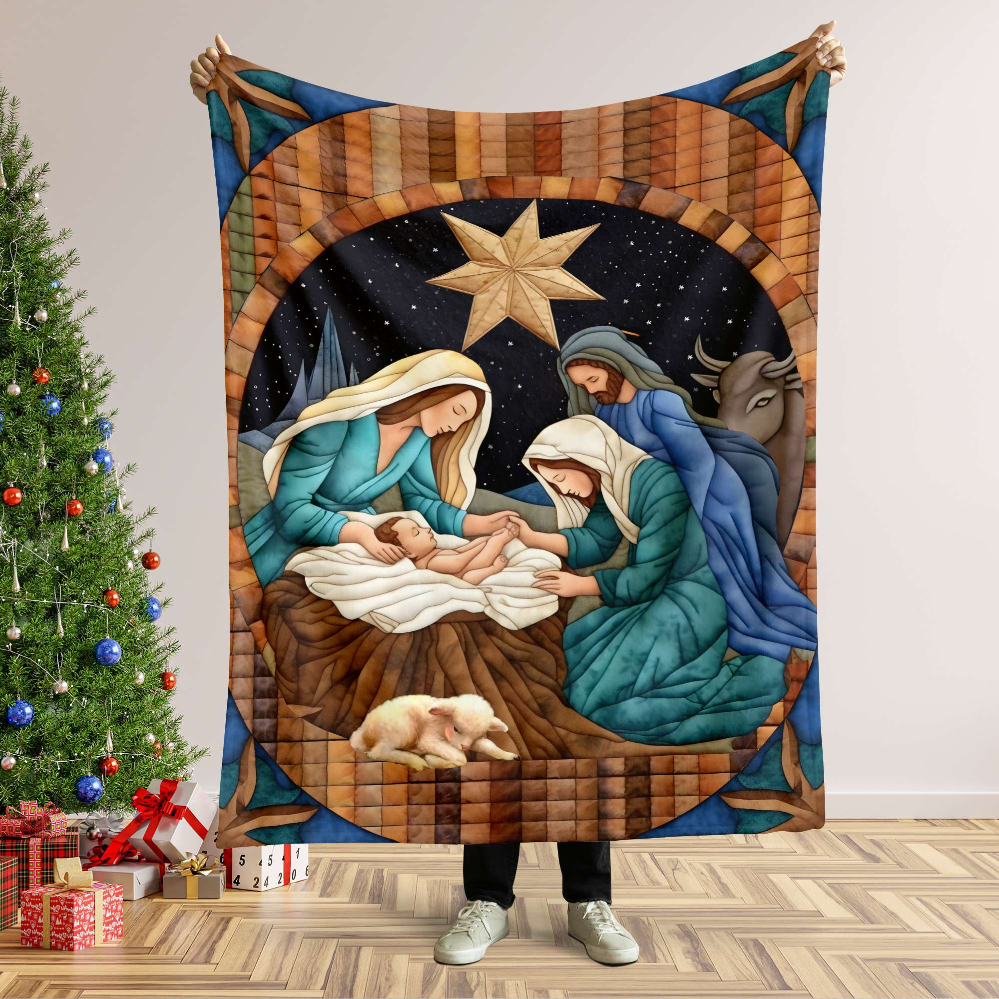 Nativity Scene Christmas Blanket - Jesus Christ Quilt Art