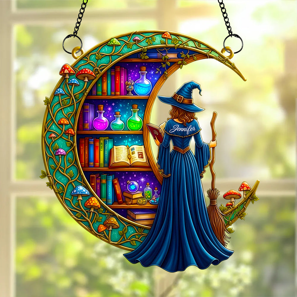 Enchanting Bookshelf Moonlight Suncatcher Ornament - Personalized Gift for Book Lovers Ornament PopCulturePrints
