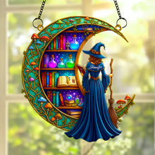 Load image into Gallery viewer, Enchanting Bookshelf Moonlight Suncatcher Ornament - Personalized Gift for Book Lovers Ornament PopCulturePrints
