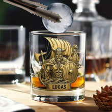 Load image into Gallery viewer, “True Warriors: Drink Like a Viking” - Personalized Whiskey Glass for Your Bold Spirits Whiskey Glass PopCulturePrints
