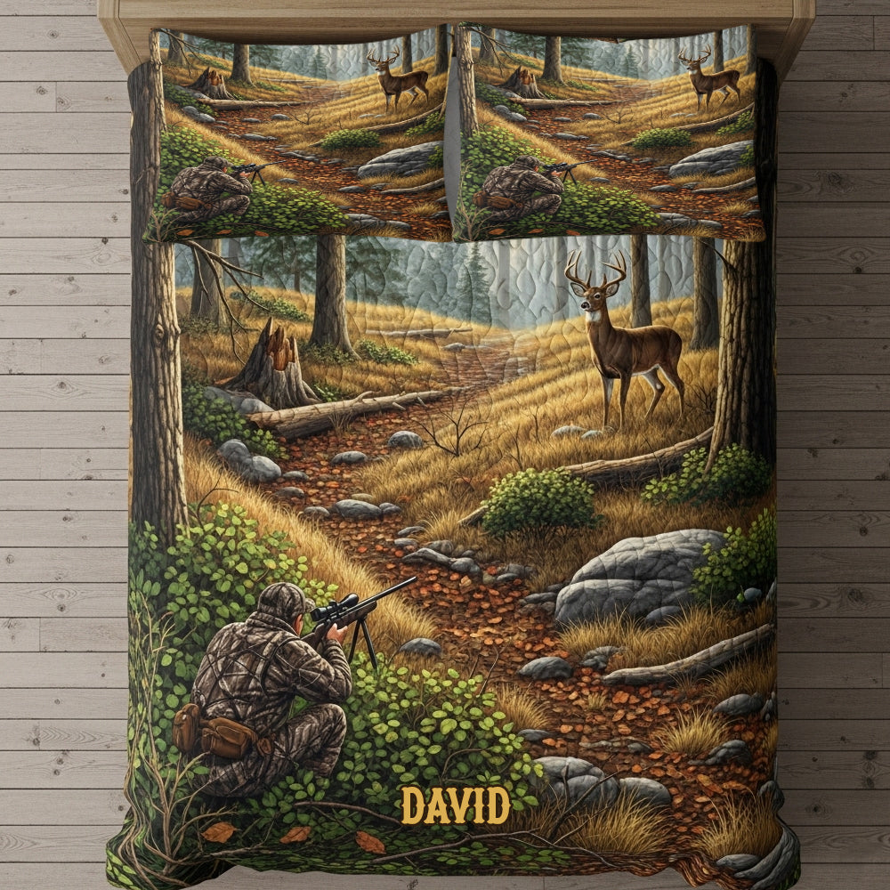 Capture the Adventure: Deer Hunting Personalized Quilt Bedding Set - Perfect Gift for Outdoor Enthusiasts Blanket PopCulturePrints