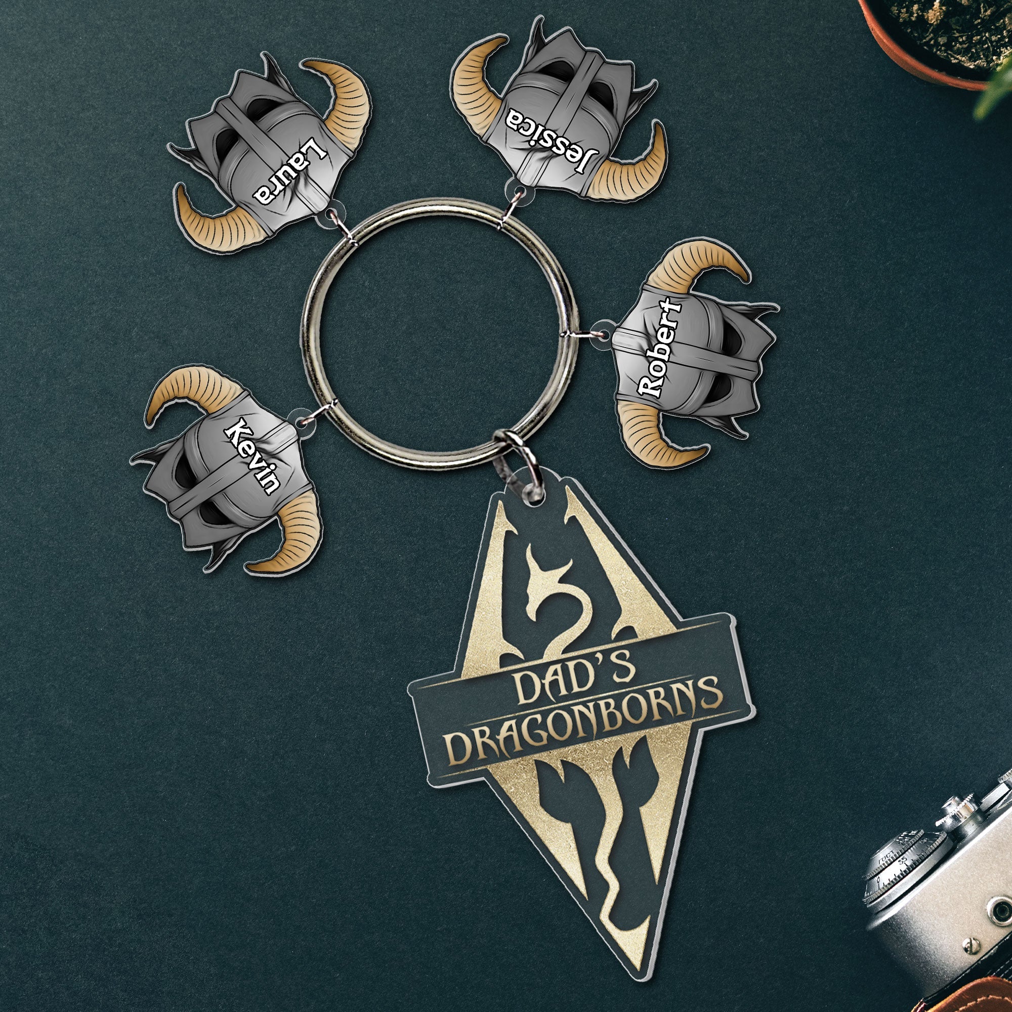Personalized Dragonborn Dad Keychain - Custom Names Keychains PopCulturePrints