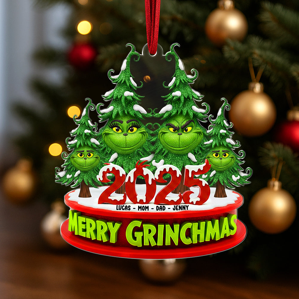 Merry Grinchmas 2025 – Personalized Christmas Ornament for Family Ornament PopCulturePrints