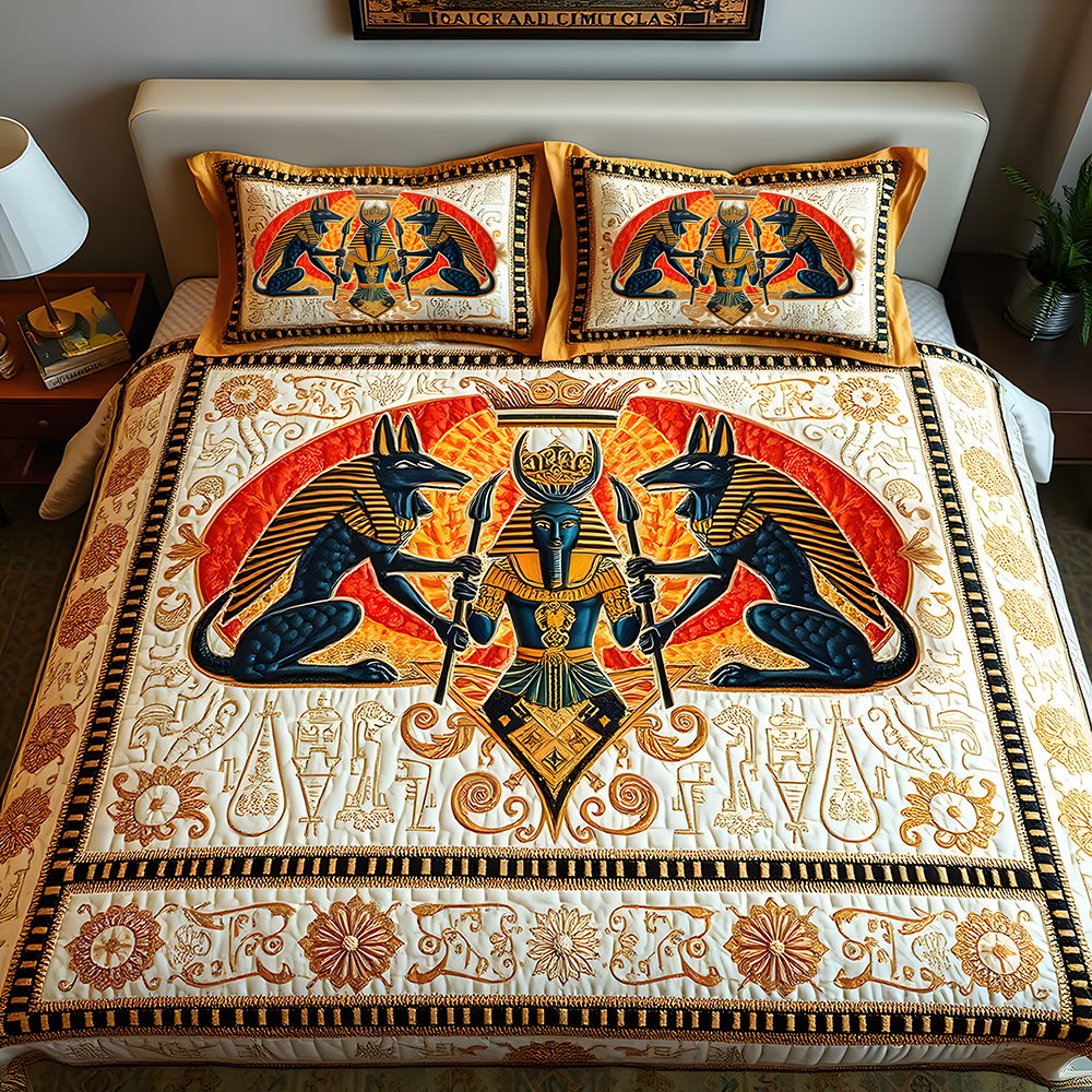 Personalized Egyptian Culture Lover Quilt Bedding Set - Hieroglyph & God Design Blanket PopCulturePrints