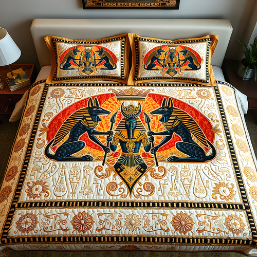 Personalized Egyptian Culture Lover Quilt Bedding Set - Hieroglyph & God Design Blanket PopCulturePrints