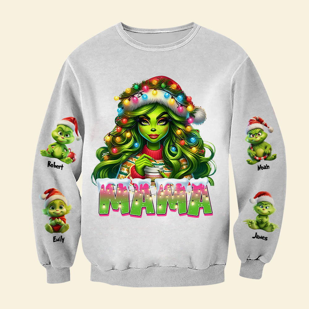 Personalized Christmas Mama Sweater AOP Products PopCulturePrints