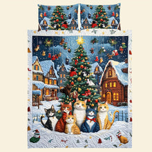 Load image into Gallery viewer, Festive Cat Lovers&#39; Quilt Bed Set - Christmas Edition Blanket PopCulturePrints
