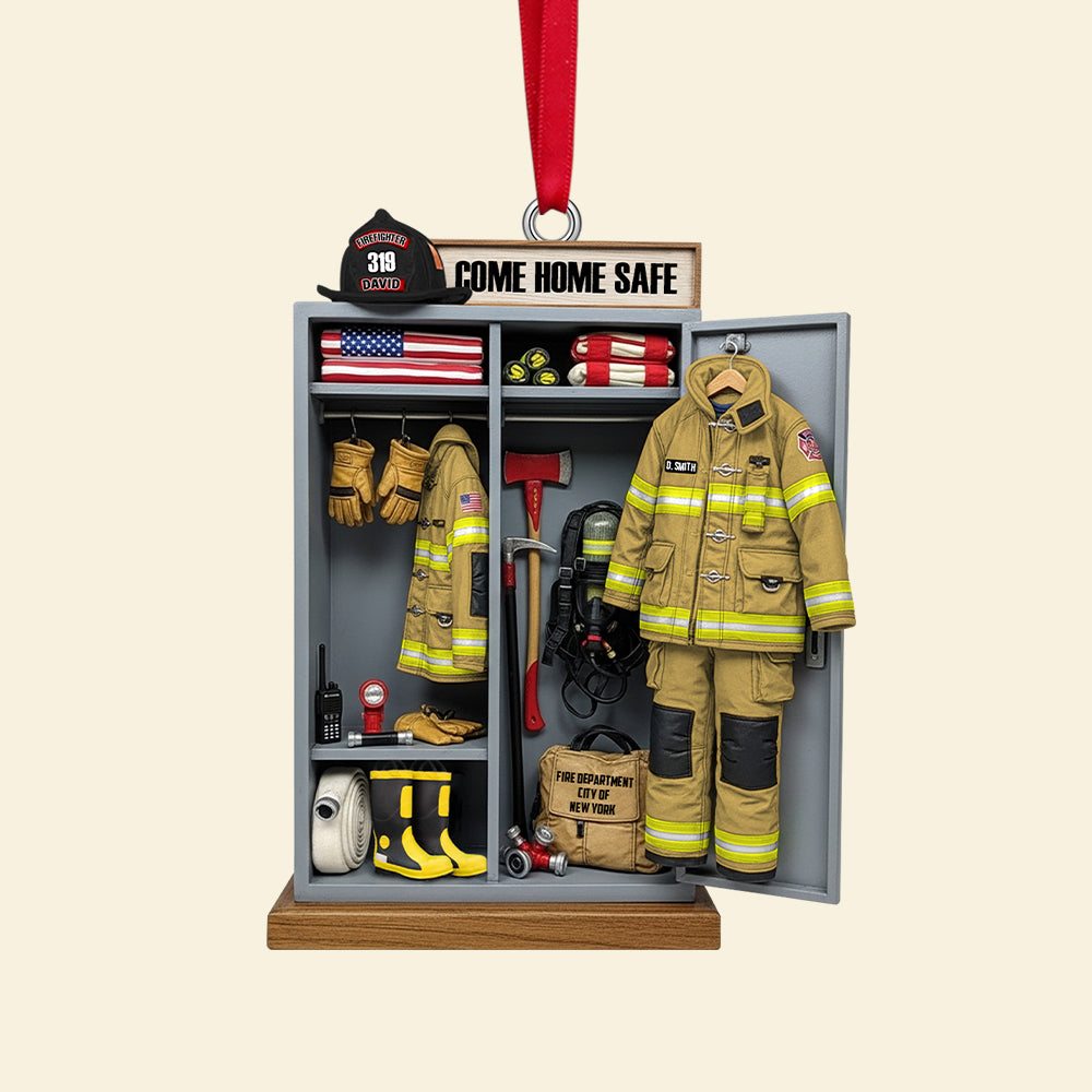 “Come Home Safe” – Personalized Firefighter Locker Ornament - Unique Gift for Firefighters, Firefighter Families, and Public Safety Enthusiasts Ornament PopCulturePrints