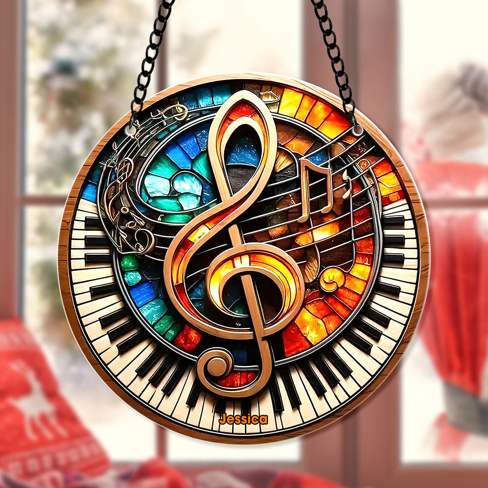 Personalized Christmas Music Note Suncatcher Ornament