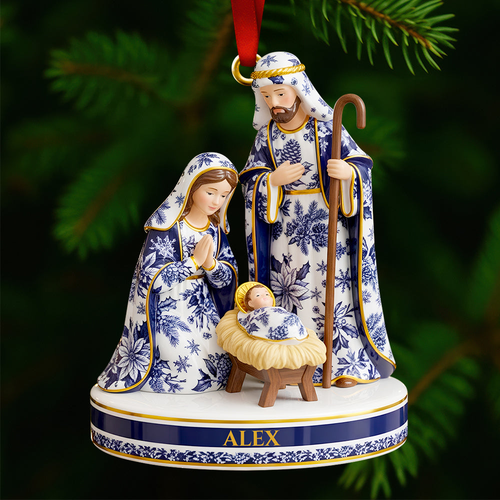"Cherish the True Meaning of Christmas" - Toile de Jouy Nativity Christmas Ornament - Personalized Gift for Family, Friends, and Believers Ornament PopCulturePrints