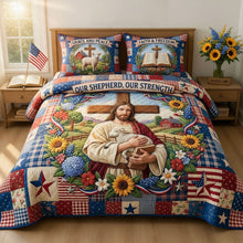 Load image into Gallery viewer, Our Shepherd, Our Strength - Personalized Jesus Quilt Bedding Set Blanket PopCulturePrints
