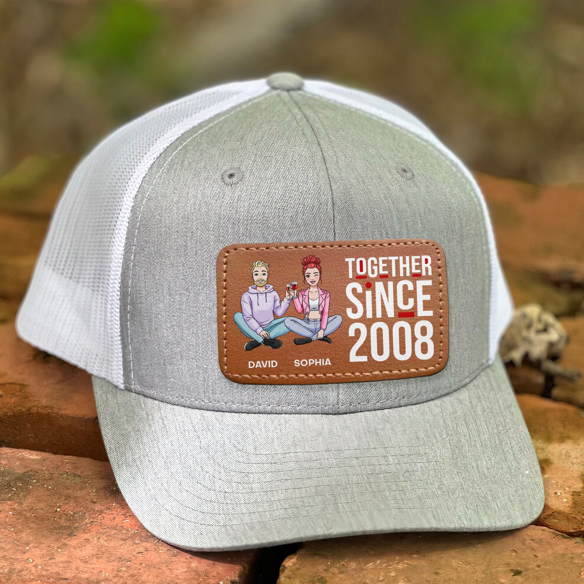 Personalized Leather Patch Hat for Couples - Together Since 2008 Caps PopCulturePrints