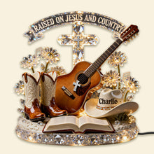 Load image into Gallery viewer, "Raised on Jesus and Country" - Personalized Acrylic Light Box - Gifts for Christian Guitarists, Friends, and Family Light Box PopCulturePrints
