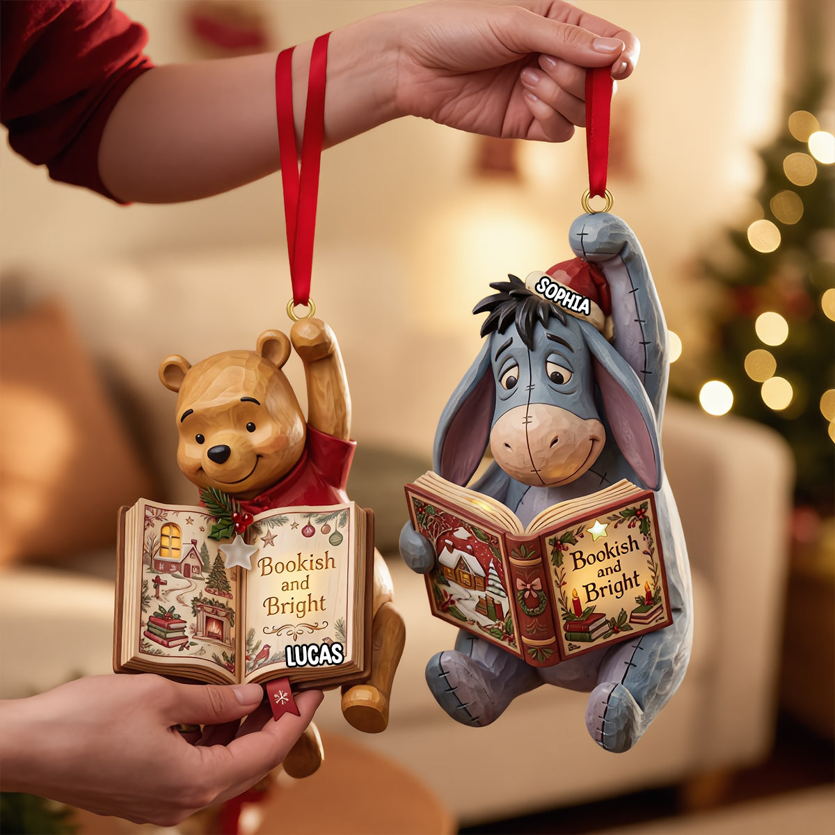 “Bookish and Bright” - Woodland Friends Reading Book Ornament - Personalized Christmas Gift for Kids, Book Lovers, and Friends