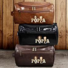Load image into Gallery viewer, &quot;Celebrate Love with Custom Chibi Kids Design - Personalized Leather Toiletry Bag for Dads, Grandpas &amp; More!&quot; Leather Toiletry Bag PopCulturePrints
