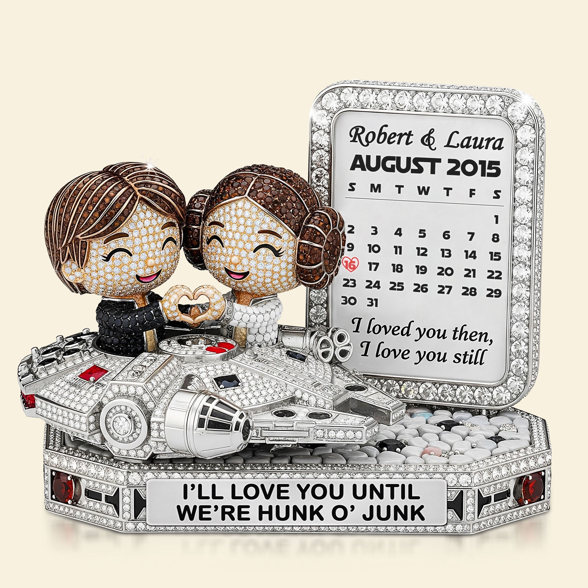 I'll Love You Until We're Hunk o' Junk - Cute Galaxy Couple Plaque - Personalized Gift for Couples Shaped Plaques PopCulturePrints