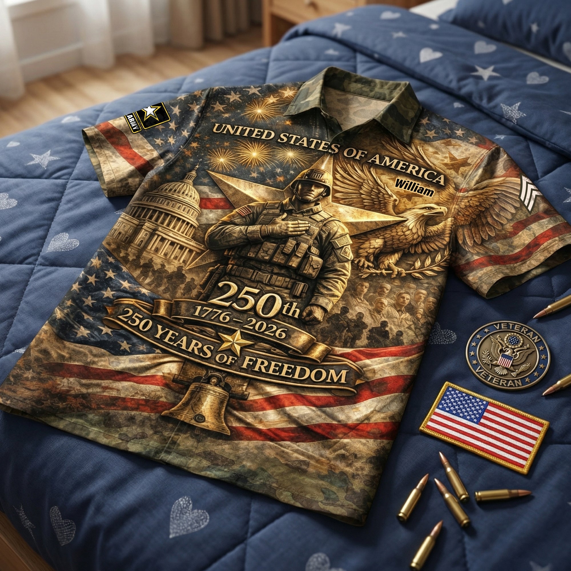 Celebrate Freedom: 250th Anniversary USA Hawaiian Shirt - Customizable Gift for Veterans and Proud Americans Hawaiian Shirts PopCulturePrints