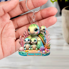 Load image into Gallery viewer, “Celebrate Love With Mommy Turtle” - Personalized Keychain for Moms and Grandmas Keychains PopCulturePrints
