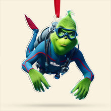 Load image into Gallery viewer, Customized Green Monster Scuba Diving Christmas Ornament
