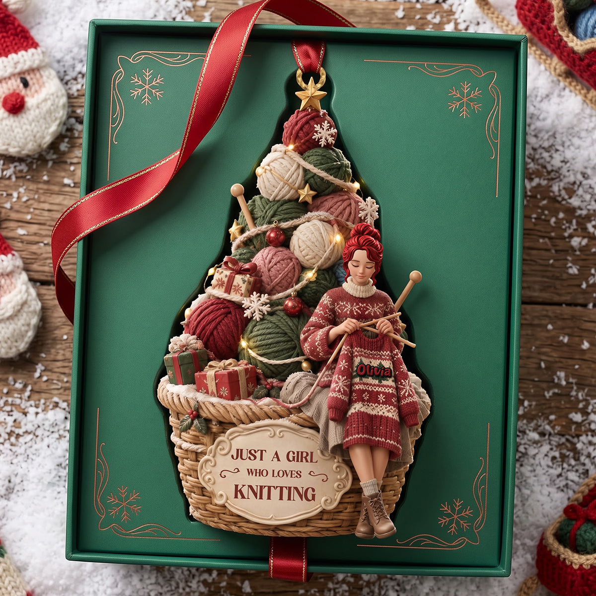 Just a Girl Who Loves Knitting - Personalized Balls Of Yarn Christmas Ornament Ornament PopCulturePrints
