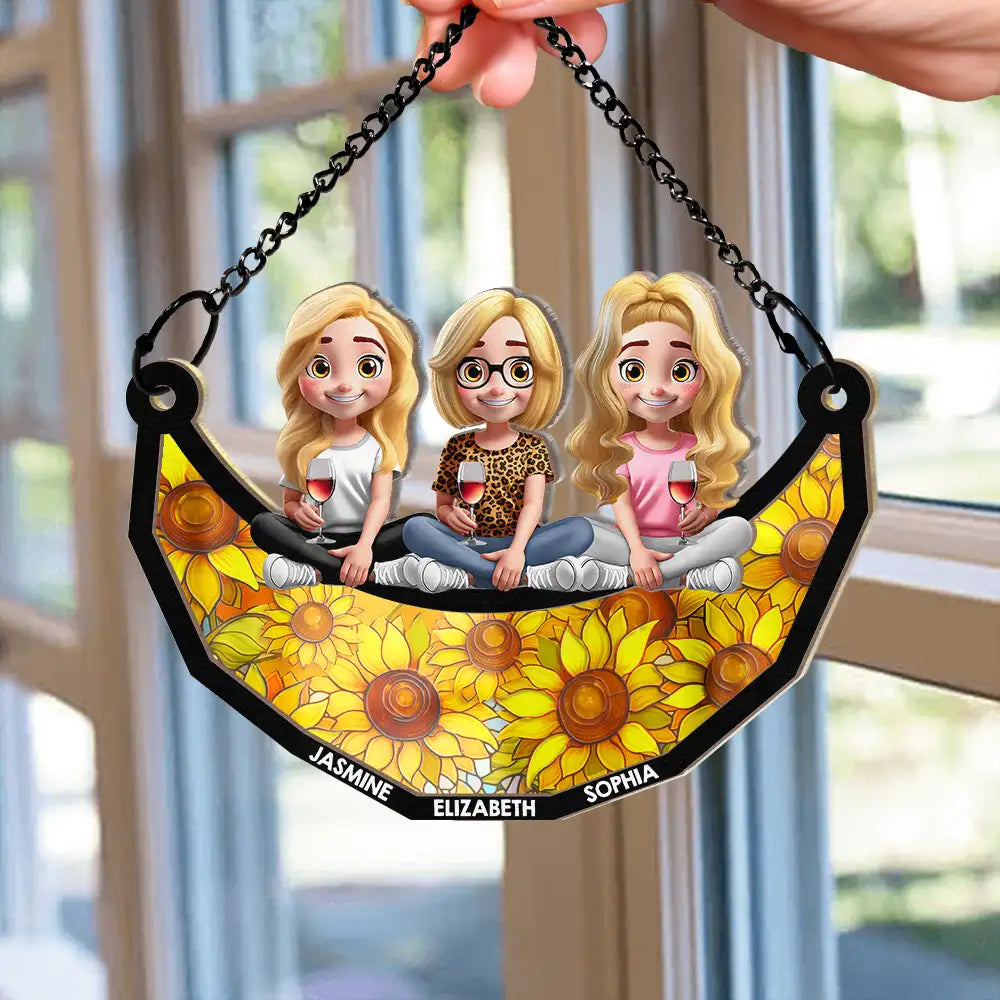 Bestie Sister Sitting On The Moon - Personalized Window Hanging Suncatcher Ornament Suncatcher Ornament PopCulturePrints