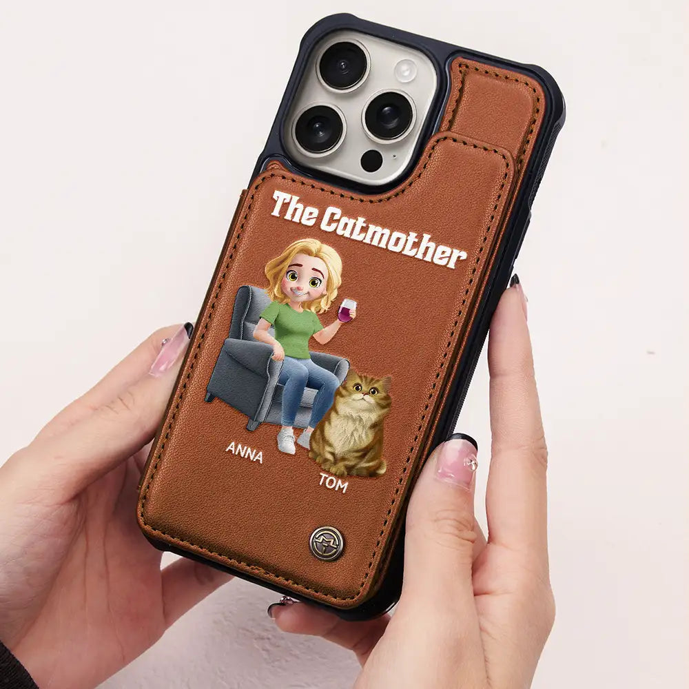 “Celebrate the Love of a Cat Mother” - Personalized Leather Flip Wallet Phone Case - Gift for Moms, Grandmas, and Cat Lovers Leather Flip Wallet Phone Case PopCulturePrints