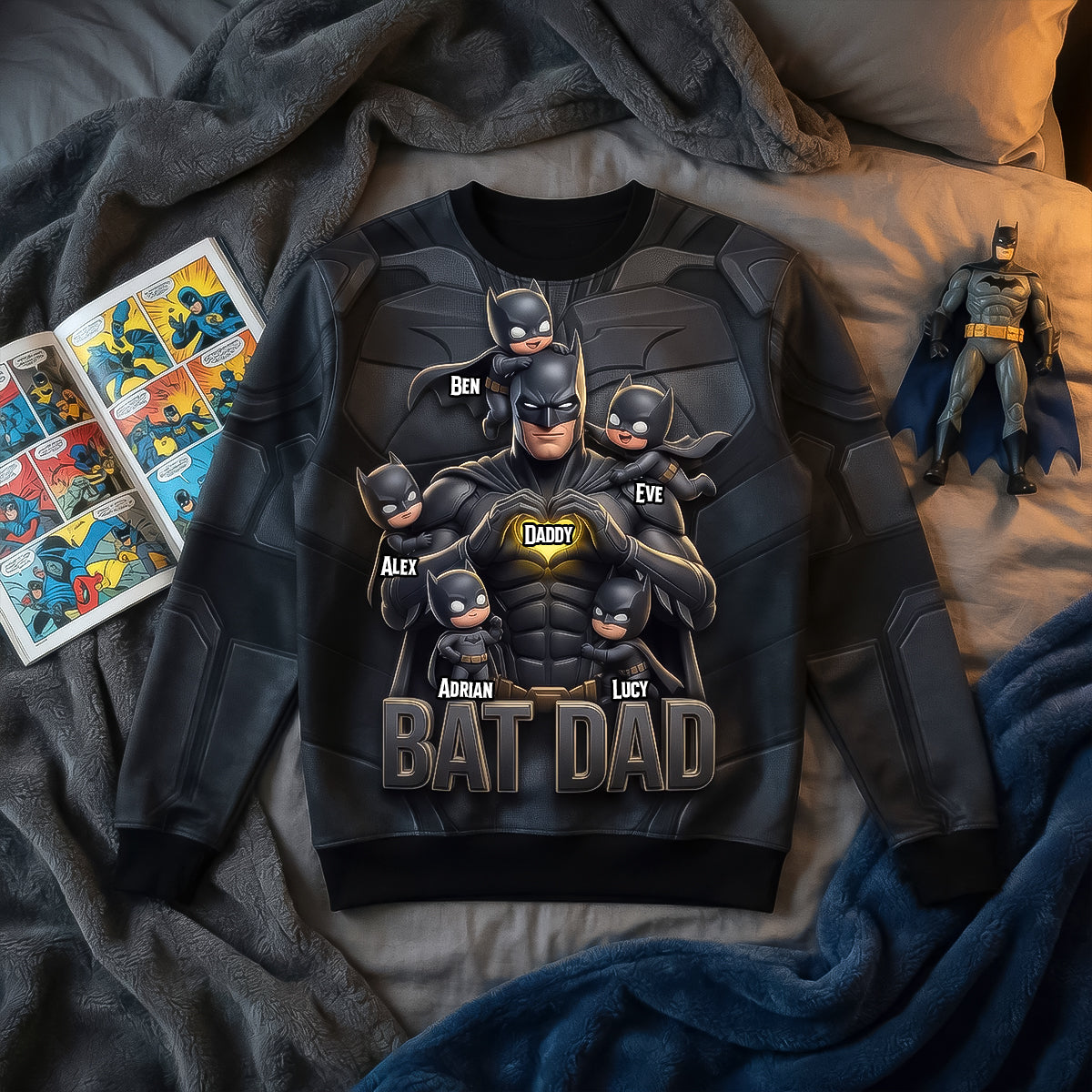 “Every Hero Has a Sidekick” - Personalized Bat Dad Shirt - Perfect Gift for Dads and Grandpas AOP Products PopCulturePrints