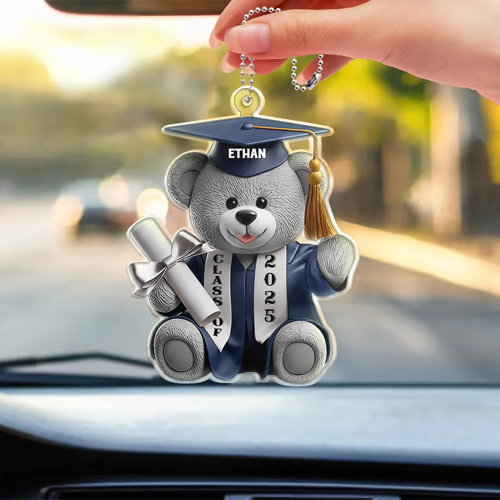 Celebrate Achievement with Graduation Bear - Personalized Acrylic Car Hanger for Graduates Acrylic Car Hanger PopCulturePrints